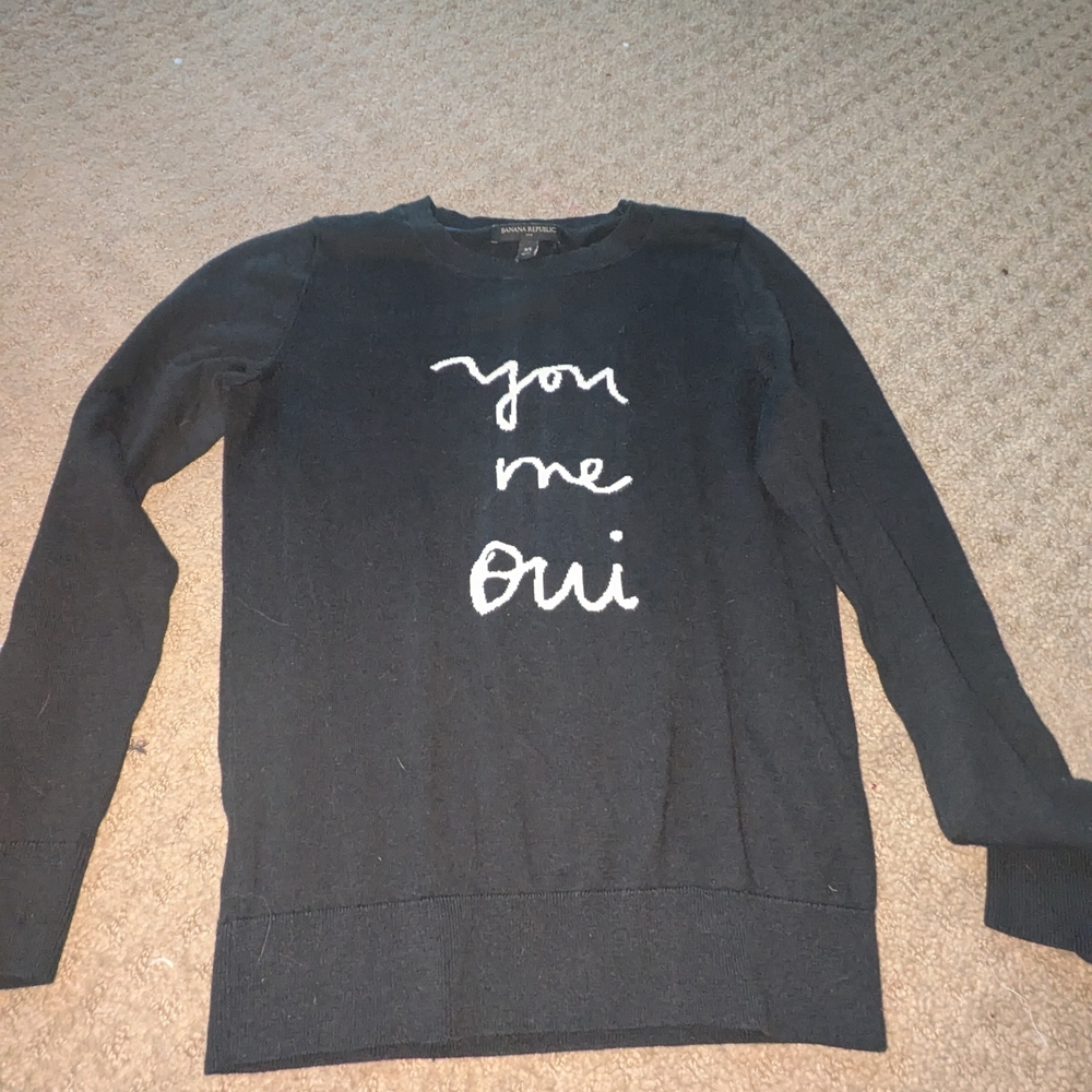 Banana Republic LADIES XS BLACK SWEATER WHITE TEXT YOU ME OUI SPRING
